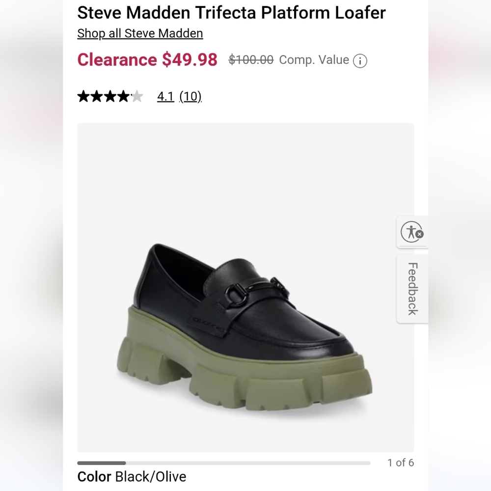 Steve Madden Trifecta Black Leather/ Green Chunky Sole Loafers Size US 8.5